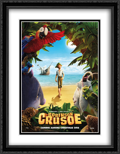 Robinson Crusoe 28x36 Black Ornate Wood Framed Movie Poster with Double Matting