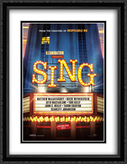 Sing 28x36 Black Ornate Wood Framed Movie Poster with Double Matting