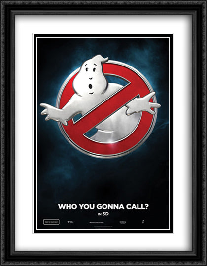 Ghostbusters 28x36 Black Ornate Wood Framed Movie Poster with Double Matting