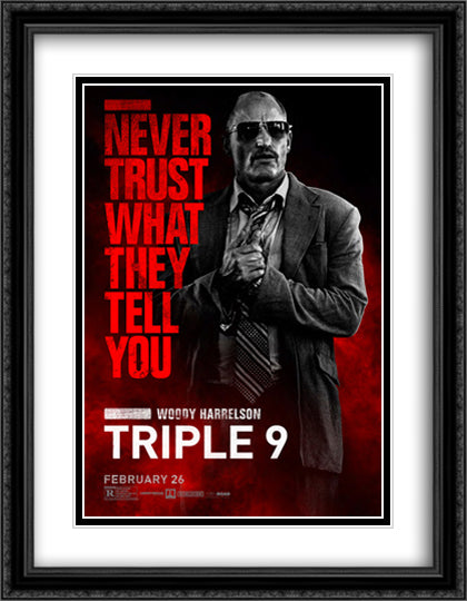 Triple 9 28x36 Black Ornate Wood Framed Movie Poster with Double Matting