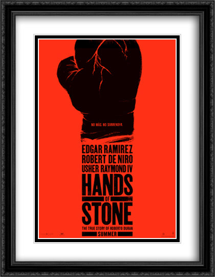 Hands of Stone 28x36 Black Ornate Wood Framed Movie Poster with Double Matting