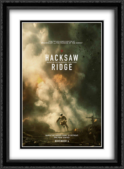 Hacksaw Ridge 28x38 Black Ornate Wood Framed Movie Poster with Double Matting