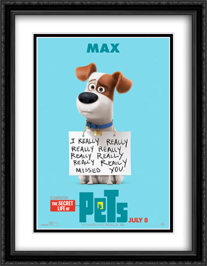 The Secret Life of Pets 28x36 Black Ornate Wood Framed Movie Poster with Double Matting