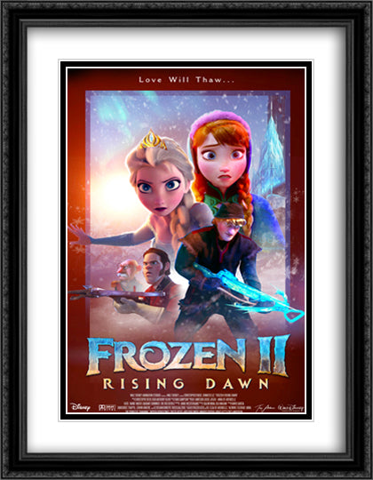 Frozen II Rising Dawn 28x36 Black Ornate Wood Framed Movie Poster with Double Matting