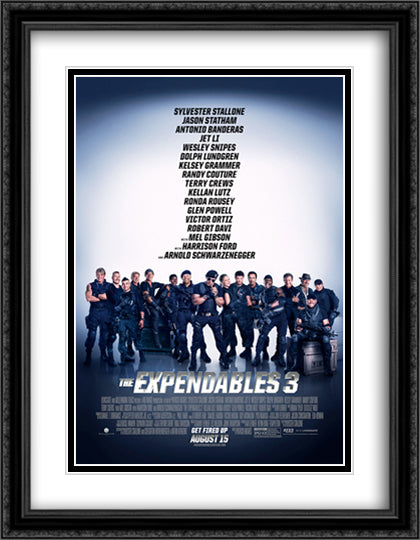 The Expendables 3 28x36 Black Ornate Wood Framed Movie Poster with Double Matting