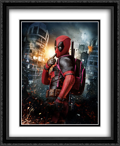 Deadpool 28x34 Black Ornate Wood Framed Movie Poster with Double Matting