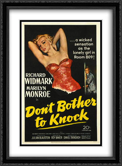 Don't Bother to Knock 28x38 Black Ornate Wood Framed Movie Poster with Double Matting