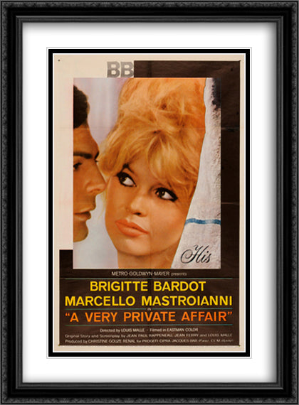 A Very Private Affair 28x38 Black Ornate Wood Framed Movie Poster with Double Matting