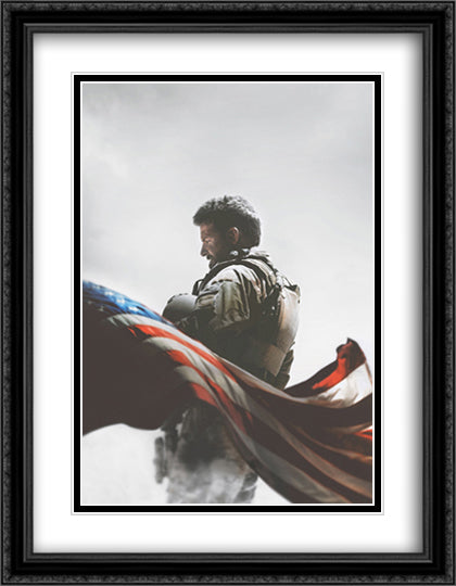 American Sniper 28x36 Black Ornate Wood Framed Movie Poster with Double Matting