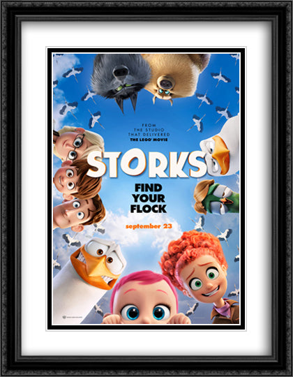 Storks 28x36 Black Ornate Wood Framed Movie Poster with Double Matting