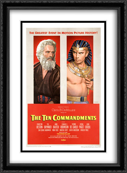 The Ten Commandments 28x38 Black Ornate Wood Framed Movie Poster with Double Matting