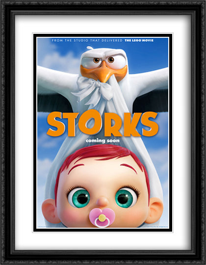 Storks 28x36 Black Ornate Wood Framed Movie Poster with Double Matting
