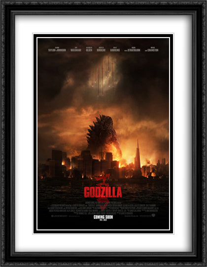 Godzilla 28x36 Black Ornate Wood Framed Movie Poster with Double Matting