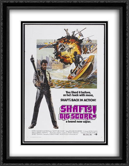 Shaft's Big Score 28x36 Black Ornate Wood Framed Movie Poster with Double Matting