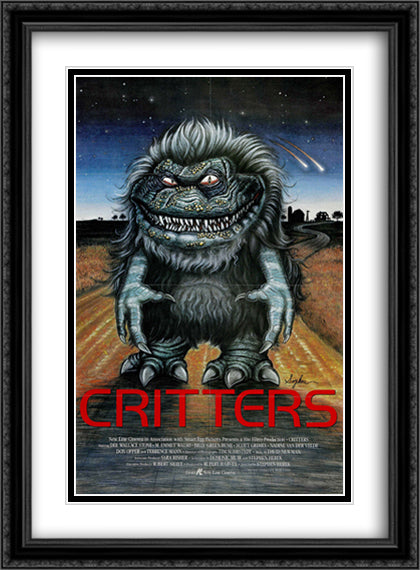 Critters 28x38 Black Ornate Wood Framed Movie Poster with Double Matting