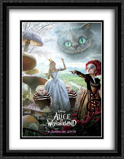 Alice in Wonderland 28x36 Black Ornate Wood Framed Movie Poster with Double Matting