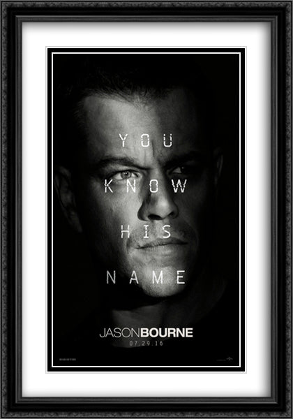 Jason Bourne 28x40 Black Ornate Wood Framed Movie Poster with Double Matting