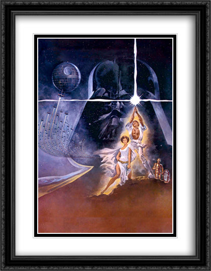 Star Wars A New Hope 28x36 Black Ornate Wood Framed Movie Poster with Double Matting
