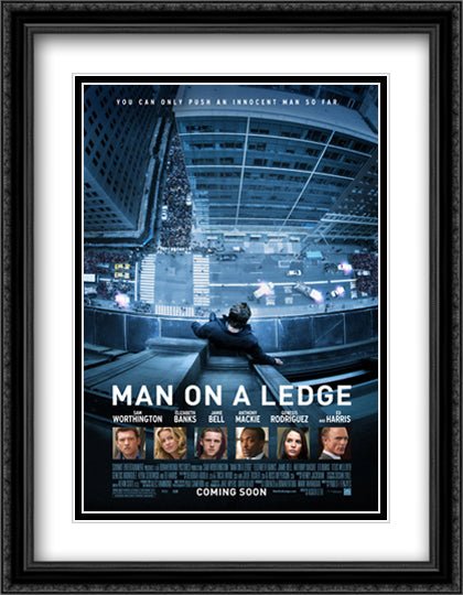 Man on a Ledge 28x36 Black Ornate Wood Framed Movie Poster with Double Matting
