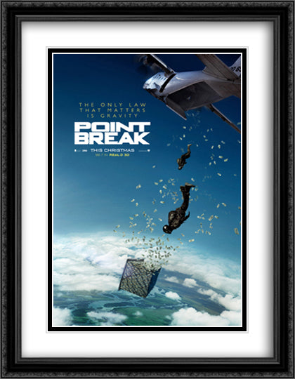 Point Break 28x36 Black Ornate Wood Framed Movie Poster with Double Matting