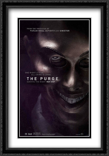 The Purge 28x40 Black Ornate Wood Framed Movie Poster with Double Matting