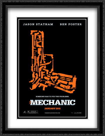 The Mechanic 28x36 Black Ornate Wood Framed Movie Poster with Double Matting