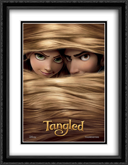 Tangled 28x36 Black Ornate Wood Framed Movie Poster with Double Matting