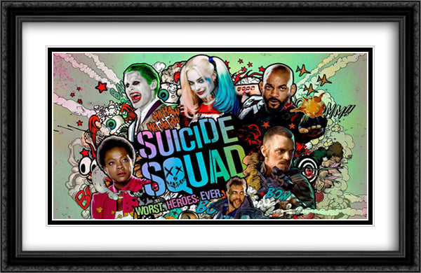 Suicide Squad 40x26 Black Ornate Wood Framed Movie Poster with Double Matting