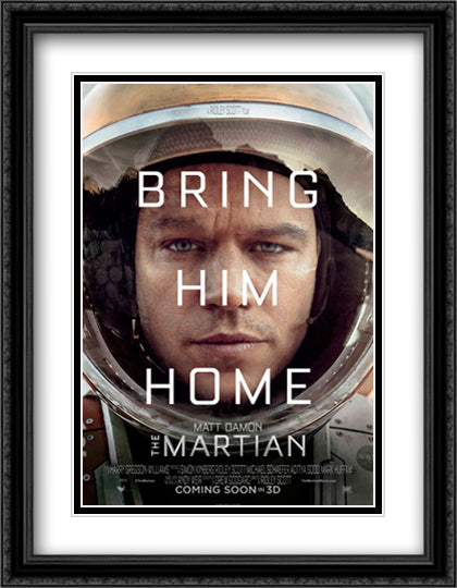 The Martian 28x36 Black Ornate Wood Framed Movie Poster with Double Matting