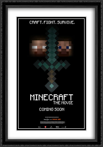 Minecraft 28x40 Black Ornate Wood Framed Movie Poster with Double Matting