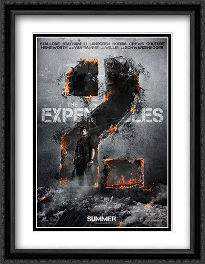 Expendables 2 28x36 Black Ornate Wood Framed Movie Poster with Double Matting