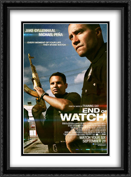 End of Watch 28x38 Black Ornate Wood Framed Movie Poster with Double Matting