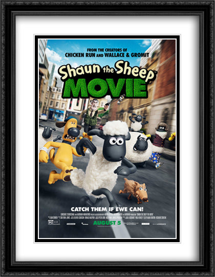 Shaun the Sheep 28x36 Black Ornate Wood Framed Movie Poster with Double Matting