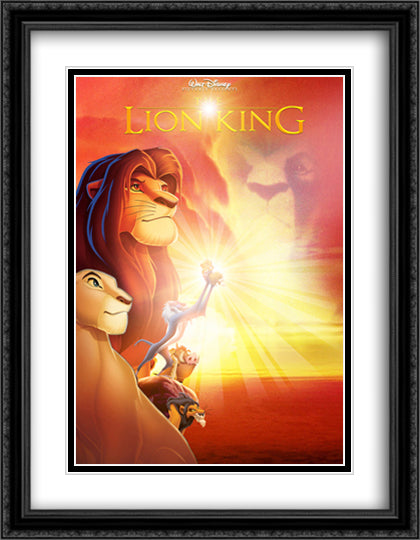 Lion King 28x36 Black Ornate Wood Framed Movie Poster with Double Matting