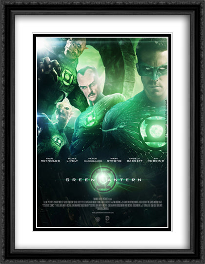Green Lantern 28x36 Black Ornate Wood Framed Movie Poster with Double Matting