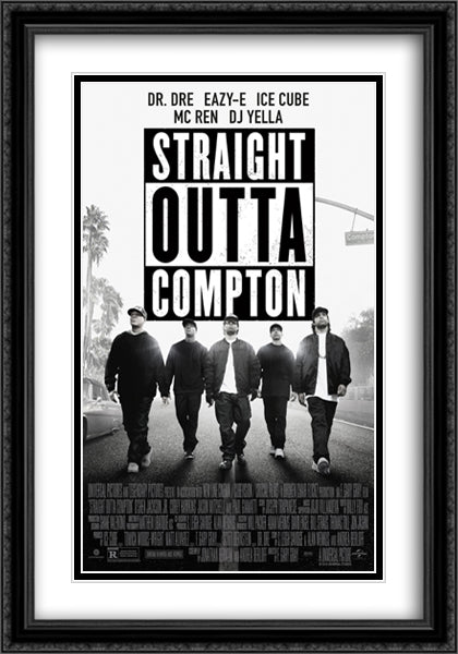 Straight Outta Compton 28x40 Black Ornate Wood Framed Movie Poster with Double Matting