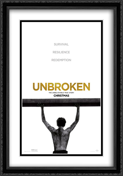Unbroken 28x40 Black Ornate Wood Framed Movie Poster with Double Matting