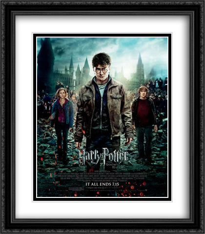 Harry Potter and the Deathly Hallows II 28x32 Black Ornate Wood Framed Movie Poster with Double Matting