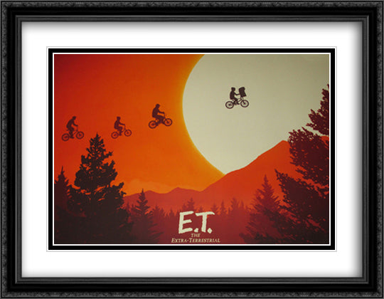 E.T. The Extra Terrestrial 36x28 Black Ornate Wood Framed Movie Poster with Double Matting