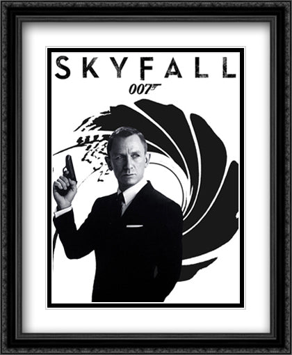 007 Skyfall 28x34 Black Ornate Wood Framed Movie Poster with Double Matting