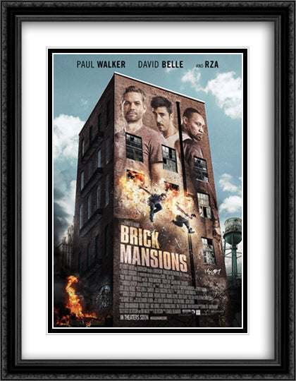 Brick Mansions 28x36 Black Ornate Wood Framed Movie Poster with Double Matting