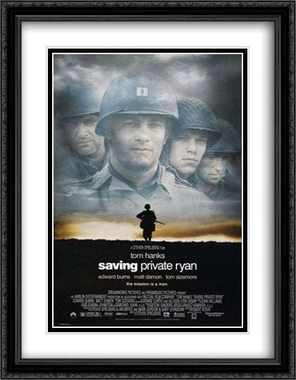 Saving Private Ryan 28x36 Black Ornate Wood Framed Movie Poster with Double Matting