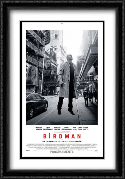 Birdman 28x40 Black Ornate Wood Framed Movie Poster with Double Matting