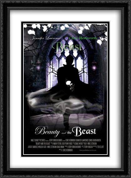 Beauty and the Beast 28x38 Black Ornate Wood Framed Movie Poster with Double Matting