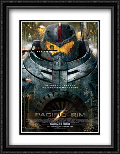 Pacific Rim 28x36 Black Ornate Wood Framed Movie Poster with Double Matting