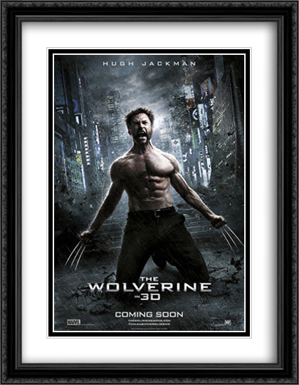 The Wolverine 28x36 Black Ornate Wood Framed Movie Poster with Double Matting
