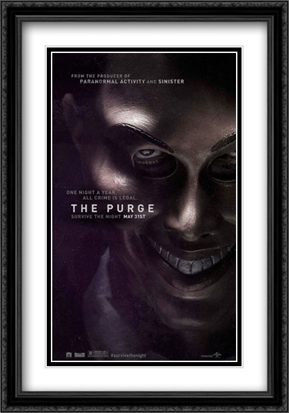 The Purge 28x40 Black Ornate Wood Framed Movie Poster with Double Matting