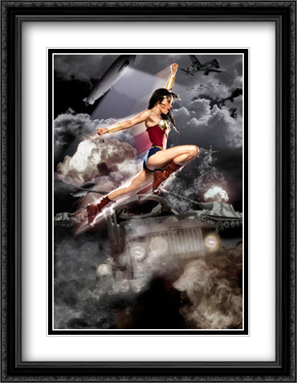 Wonder Woman 28x36 Black Ornate Wood Framed Movie Poster with Double Matting