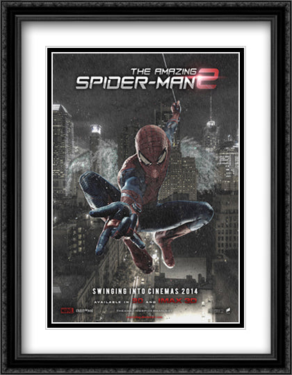 The Amazing Spider Man 2 28x36 Black Ornate Wood Framed Movie Poster with Double Matting