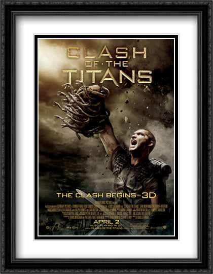 Clash of the Titans 28x36 Black Ornate Wood Framed Movie Poster with Double Matting